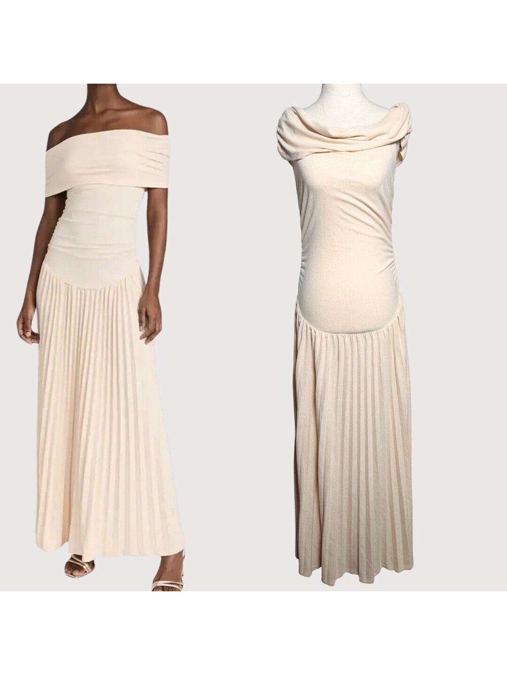 Lioness Field of Dreams Off Shoulder Maxi Dress Oatmeal M
